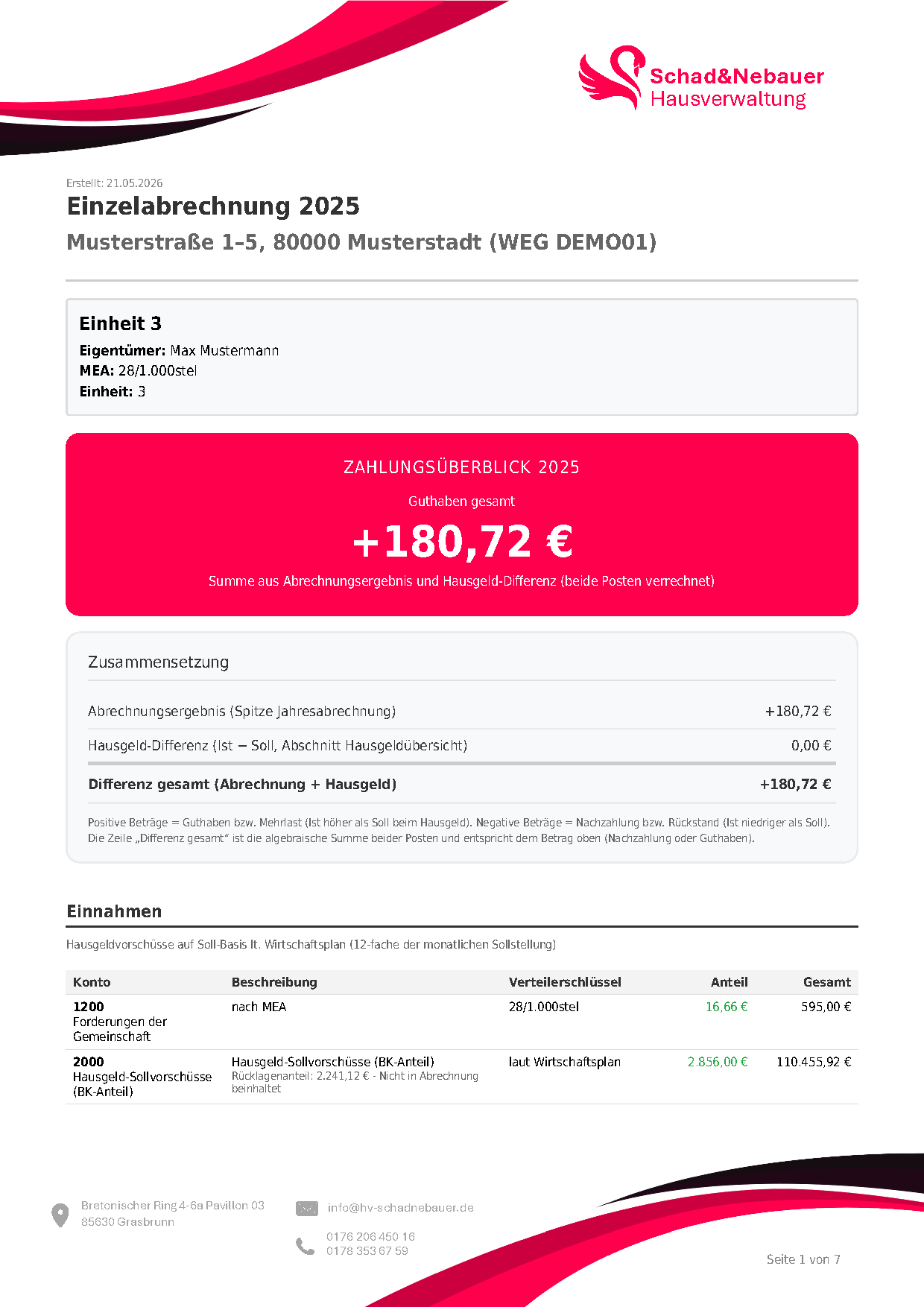 Einzelabrechnung 2025 – Vorschau